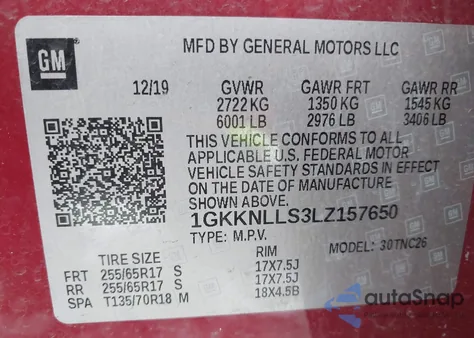 2020 GMC Acadia Awd At4 из США, поврежденный, VIN 1GKKNLLS3LZ157650